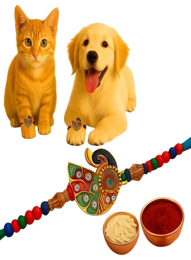 Sage Square Paw Bandhan Rakhi for Dog, Cat & Small Pets | Celebrate Bonds of Love This Raksha Bandhan | Cute Rakhi with Beads, Decorative Threads | Gift for Pet Lovers & Furry Companions (Type 9) - Image 1